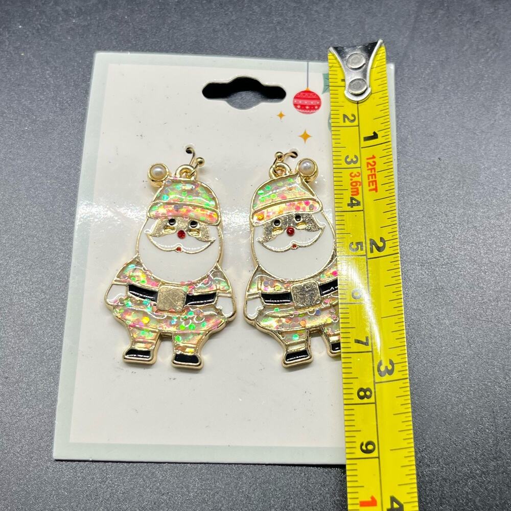 New Christmas Santa Claus Glitter Sparkle Earrings Gold Tone Holidays